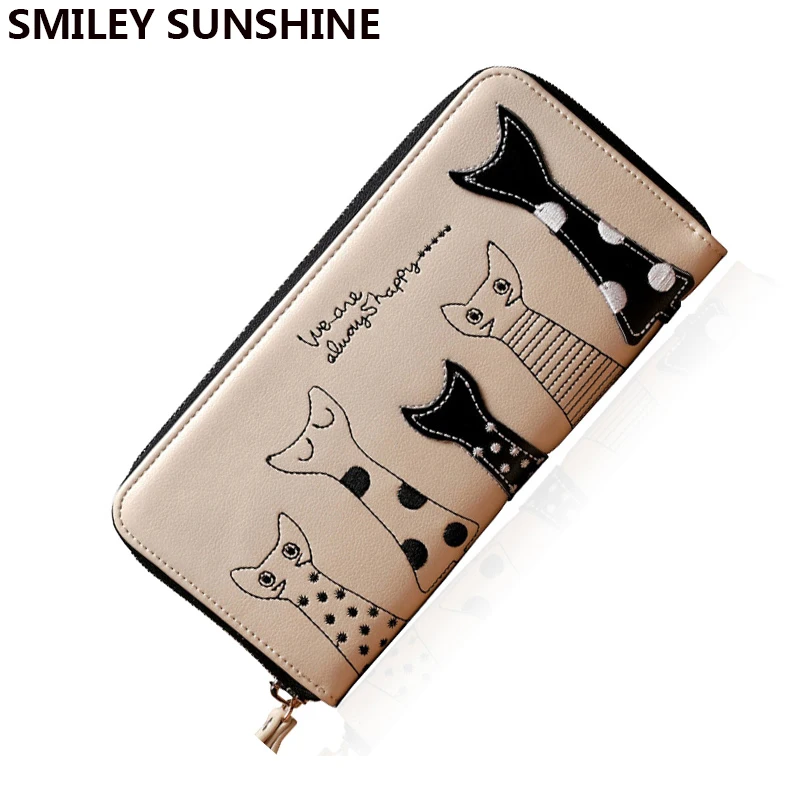 

SMILEY SUNSHINE женские бумажники с мультяшным котом, Женский кошелек для монет, дамские бумажники и кошельки, кошелек для девочек, Черный Портфель