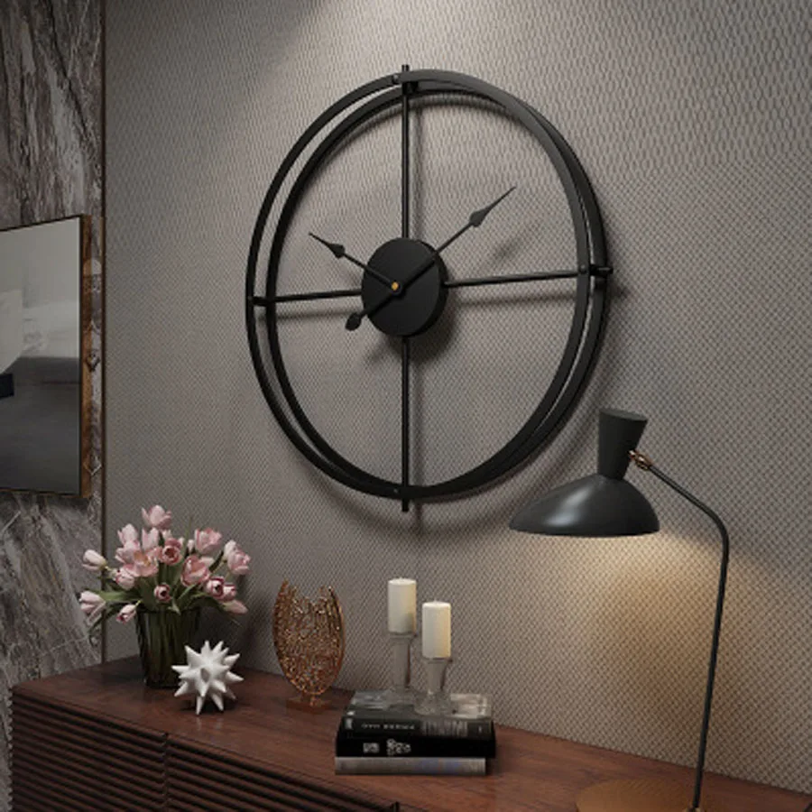 Черный Большие металлические настенные часы, современный дизайн, декор для гостиной, минимализм, европейские роскошные большие часы, железные настенные часы, домашний декор - Цвет: Черный
