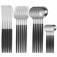 24pcs matte black silver stainless steel cutlery set thin party tableware dinnerware dinner flatware set forks knives spoons set