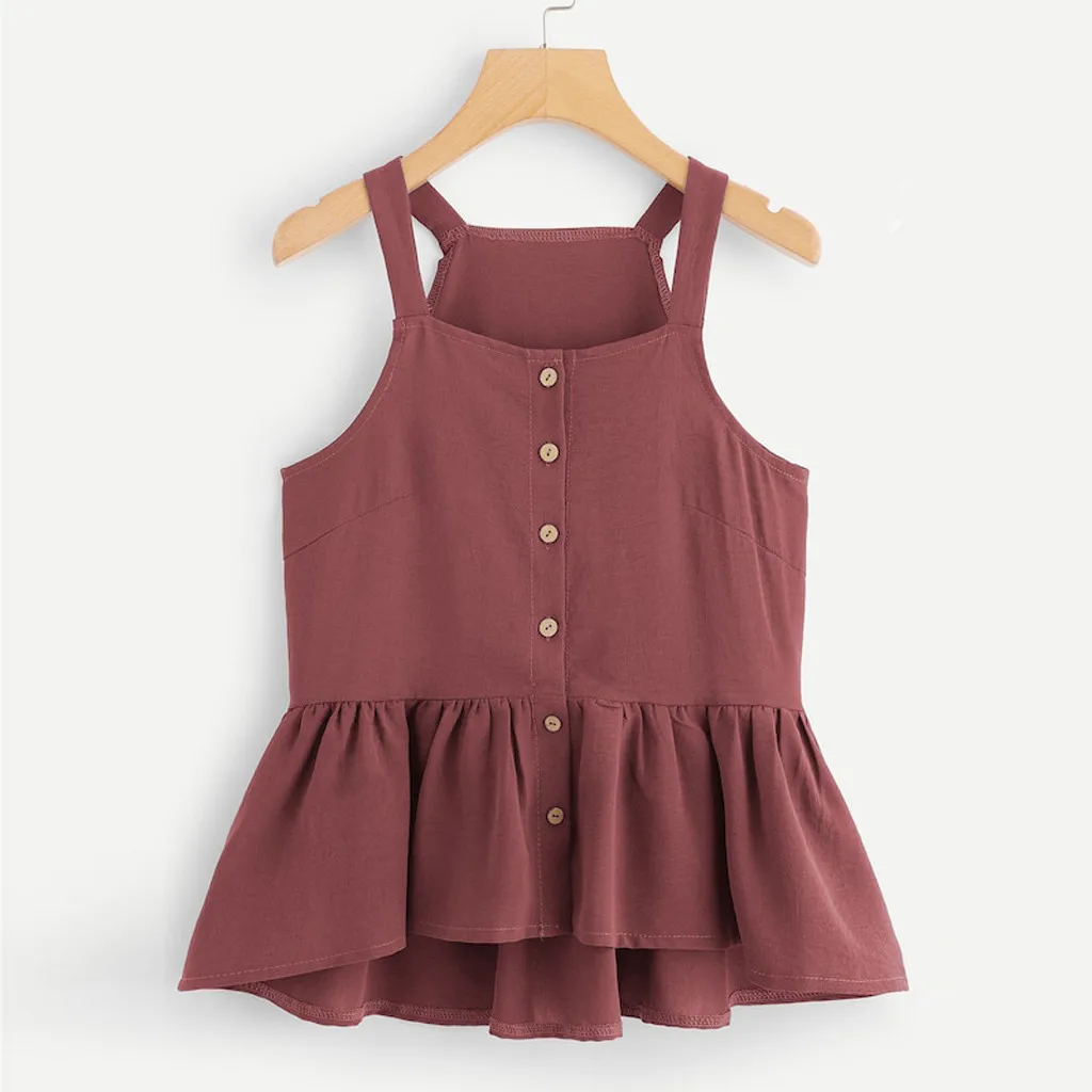 Для женщин жилет на пуговицах с оборками слинг подол летние топы бретелях