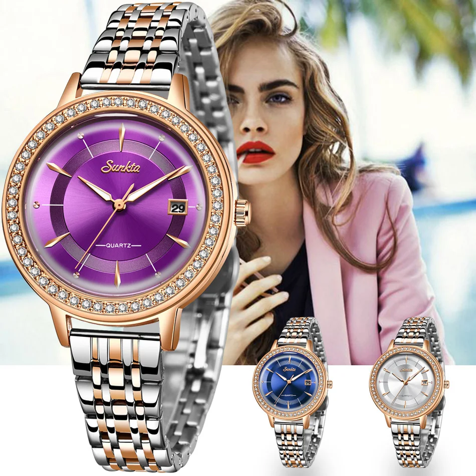 Часы наручные SUNKTA женские кварцевые брендовые Роскошные модные повседневные