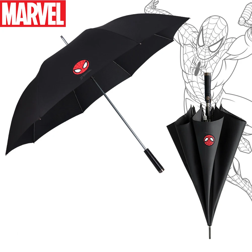 Marvel Long Handle Umbrella Male And Female Sunny And Rainy Umbrella Iron Man Semi-Auto Eye Straight Umbrella Spiderman Umbrella