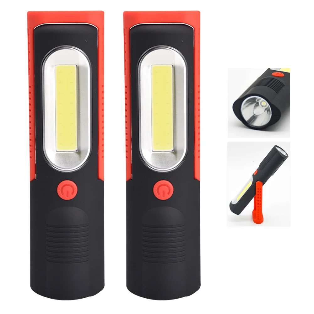 

2PCS 350LM COB XPE LED Emergency Flashlight AAA Battery Operated Work Light 180° Inspection Lamp 2Modes Camping Lantern Torch