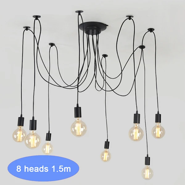 8 heads 1.5m 220v современный светодиодный люстры осветительные приборы черного листового железа 4/6/8 филиал Потолочная люстра промышленный светильник Гостиная Спальня - Цвет корпуса: 8 heads 1.5m