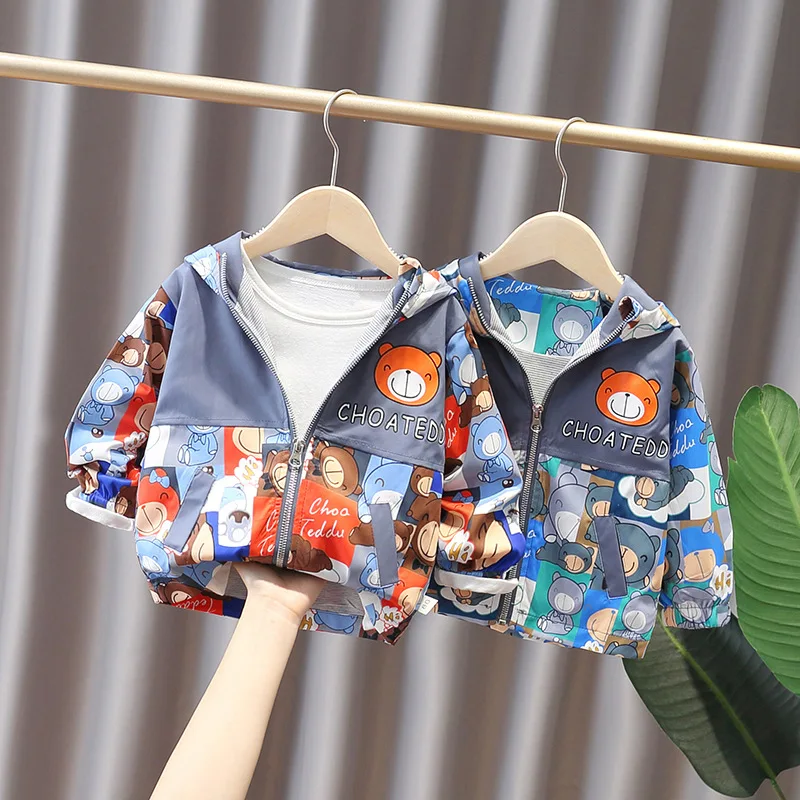 

JY Spring Autumn Boys Girls Zipped Hooded One-piece Bear Jacket 80-120 3Colors XZ01
