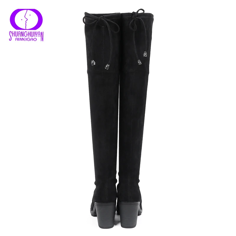 AIMEIGAO Black Suede Long Boots Women Thigh High Over The Knee Winter Boots Women High Heels Soft Leather Boots Femme Botas