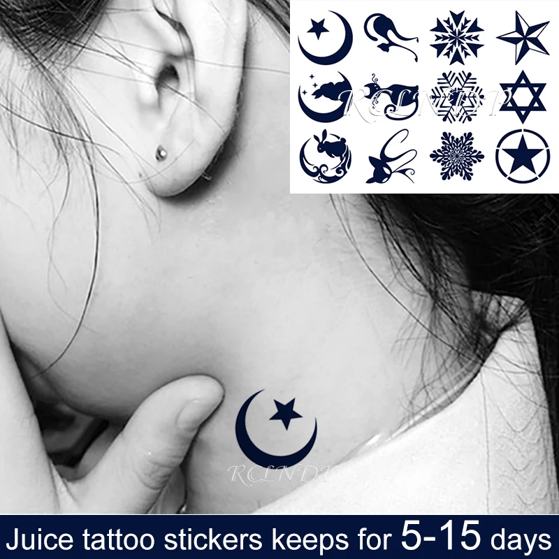 

Waterproof Temporary Juice Ink Tattoo Sticker Moon Star Rabbit Fox Cat Snow Pattern Fruit Gel Long Lasting art for Men Women