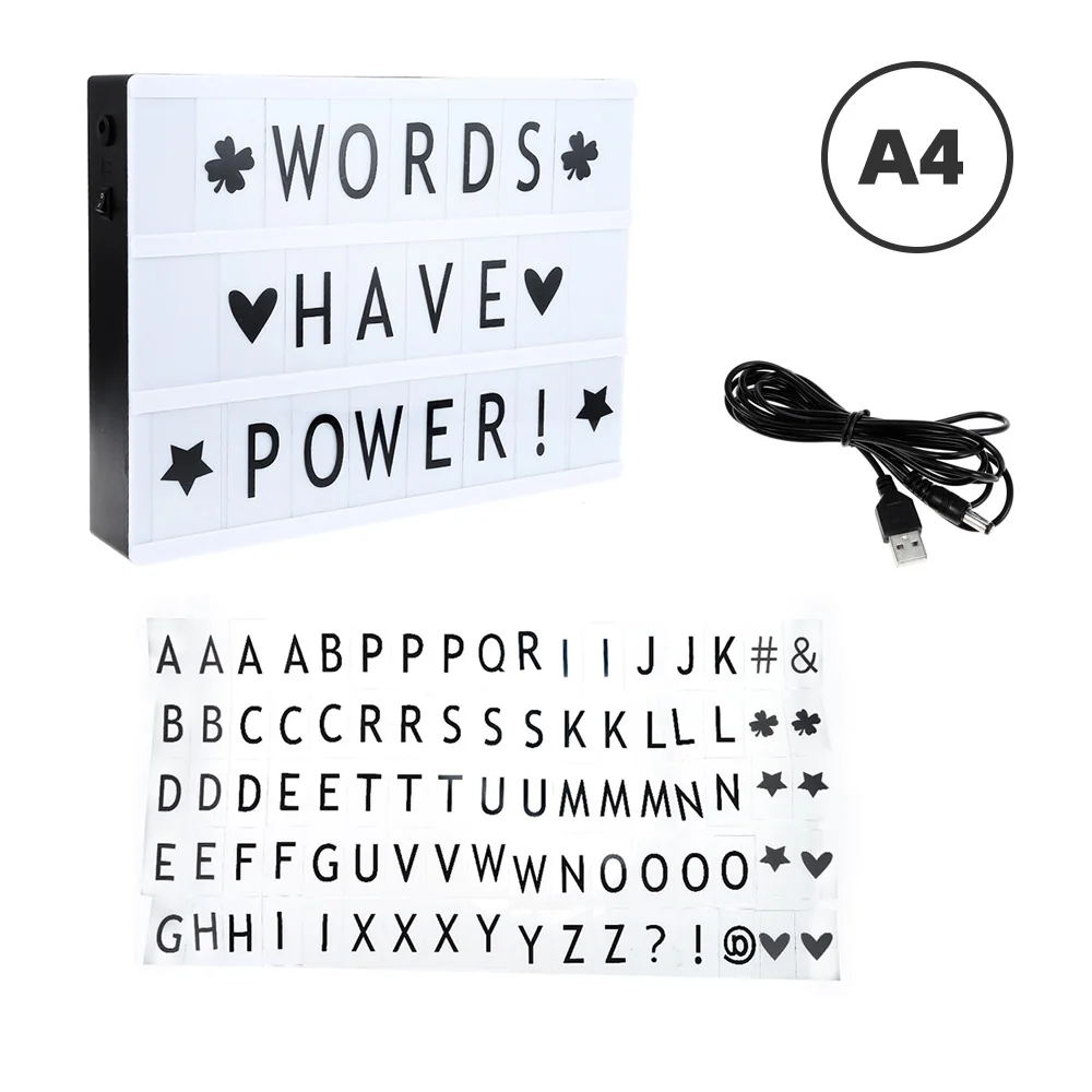 Aimkeeg, A4, A6, размер, светодиодный, комбинированный, Ночной светильник, коробка, USB, AA, батарея, сделай сам, буквы, украшение для открыток, лампа, доска для сообщений, светильник, коробка - Испускаемый цвет: A4 SIZE