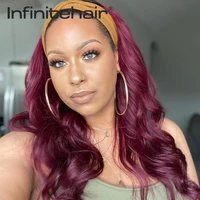 brazilian burgundy body wave headband glueless scarf remy human hair full machine made wig for black women beginner friendly