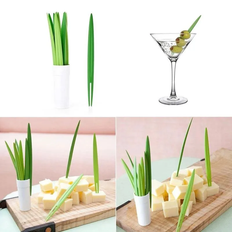 

Fruit Fork Creative 10pcs/set Green Bamboo Leaf Cocktail Kitchen Gadget Fork Fruit Stick Fruit Salad Stick Tools Dessert C0T5