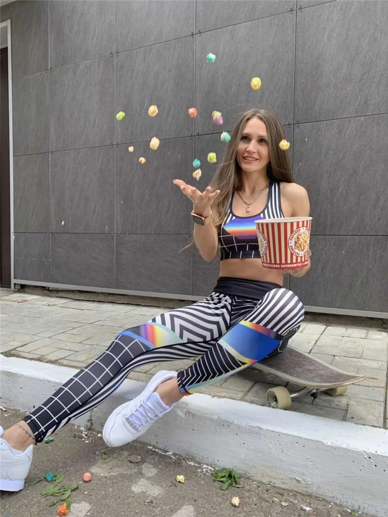 

Женский спортивный костюм для бега и йоги, с принтом, с высокой талией, в стиле Харадзюку