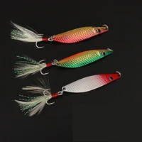 2020 long shot lure 7cm 15g hard lure leech spinners spoon lure fish scale hard baits gold fishing tackle feather hook lures