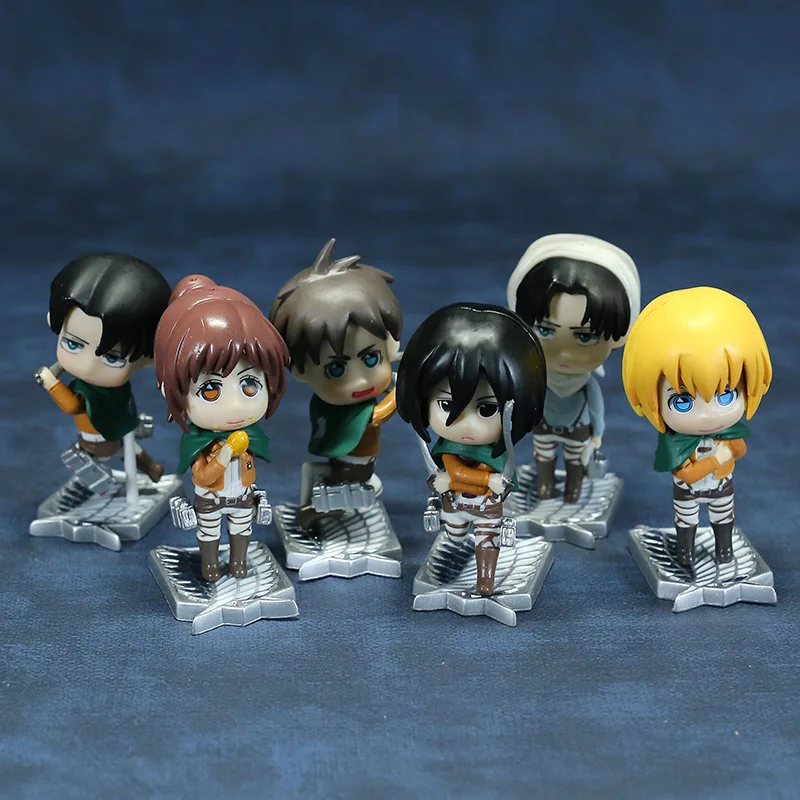 

Attack on Titan Eren Jager Levi Mikasa Ackerman Armin Arlert PVC Figures Toys Set
