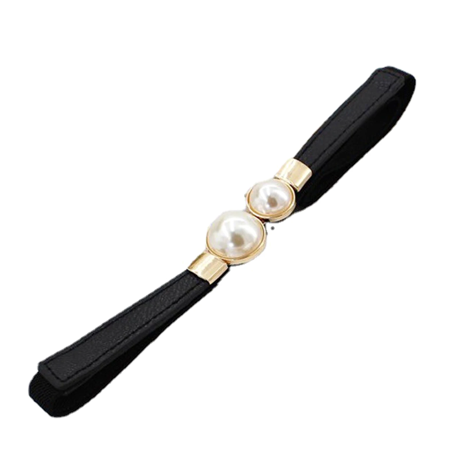

Women Portable PU Leather Accessories Ladies Double Pearl Belt Apparel Fashion For Dress Skirt Casual Elastic Waistband Thin
