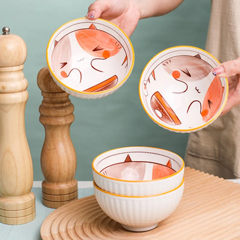 

Japanese-Style Underglaze Ramen Bowl Cute Ceramic Rice Noodles Salad Bowl Kitchen Dining Table Food Container Child Tableware