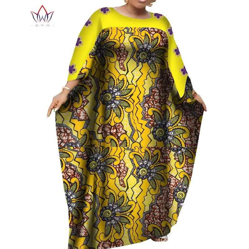

BRW Maxi Dress for African Bazin Riche O-Neck Cotton Print Wax Long Dresses Plus Size 6XL Fashion Africa Clothing WY7869