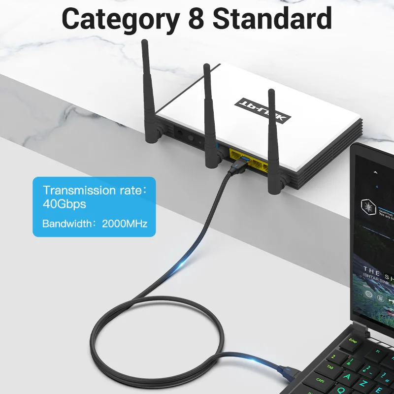 Сетевой кабель Vention Ethernet CAT 8 скорость передачи данных 40 Гбит/с для ноутбуков PS 4