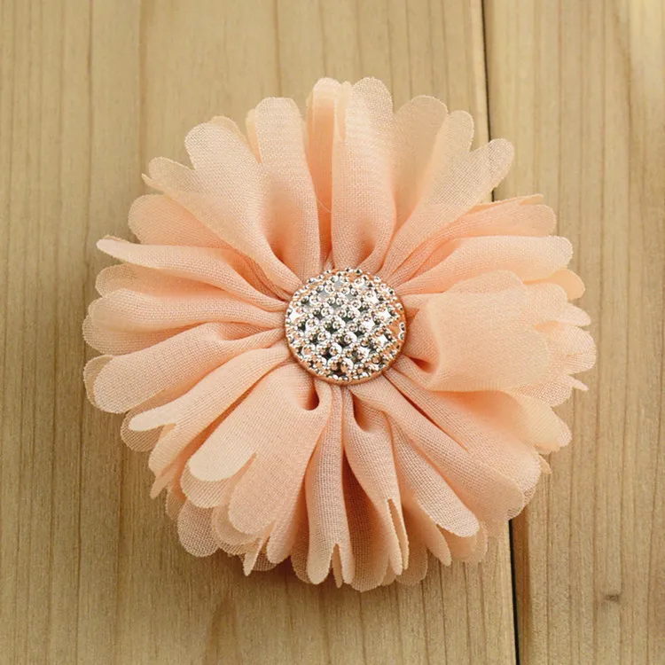 

20pcs/lot 6cm Round Rhinestone chiffon Flower Headbands Headwear DIY Clothing Hair Apparel Wedding Accessories Wholesale