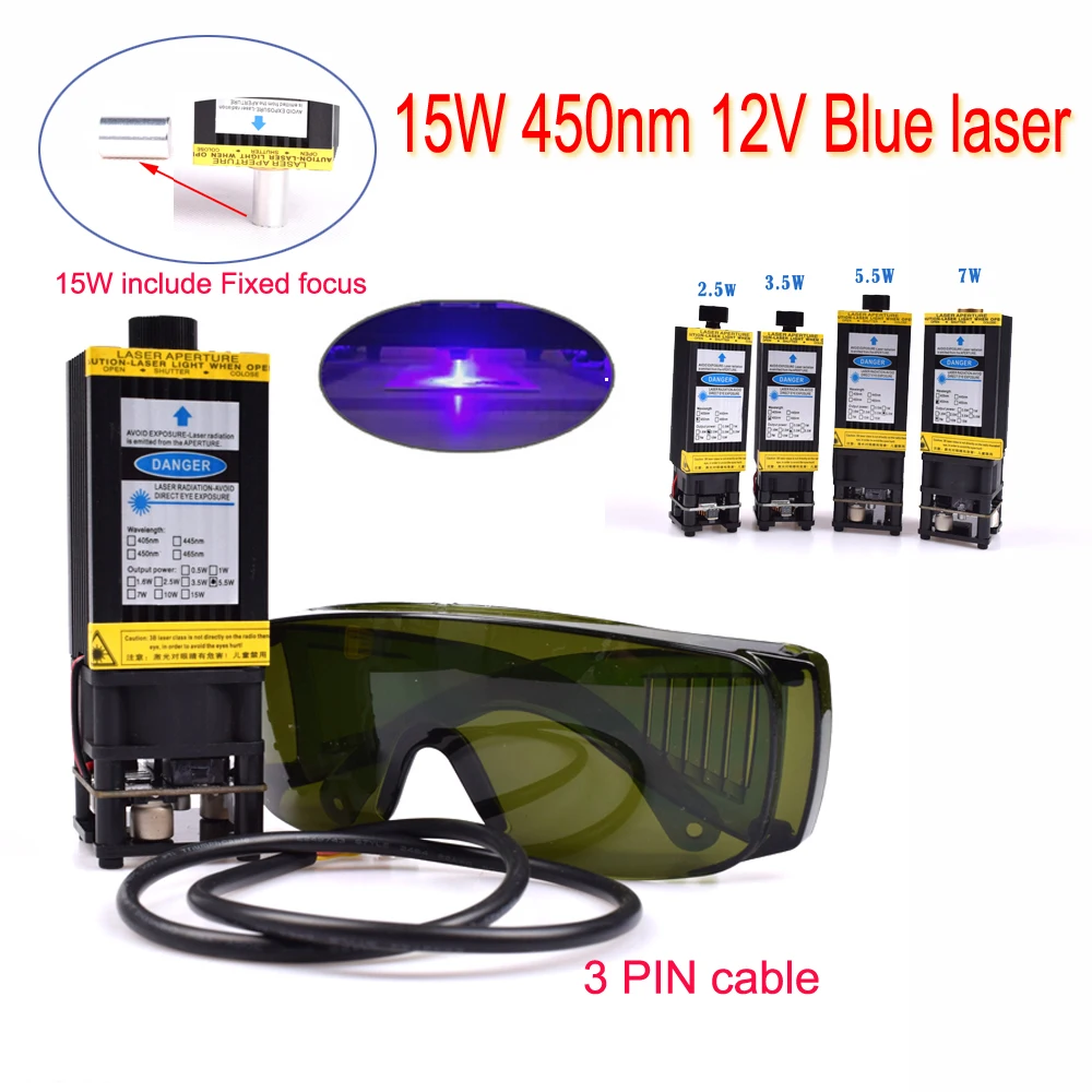 Лазерная головка 5 mw2.5w3.5 w/7w 405nm 12V лазерная фотосессия для DIY CNC лазерный гравер с
