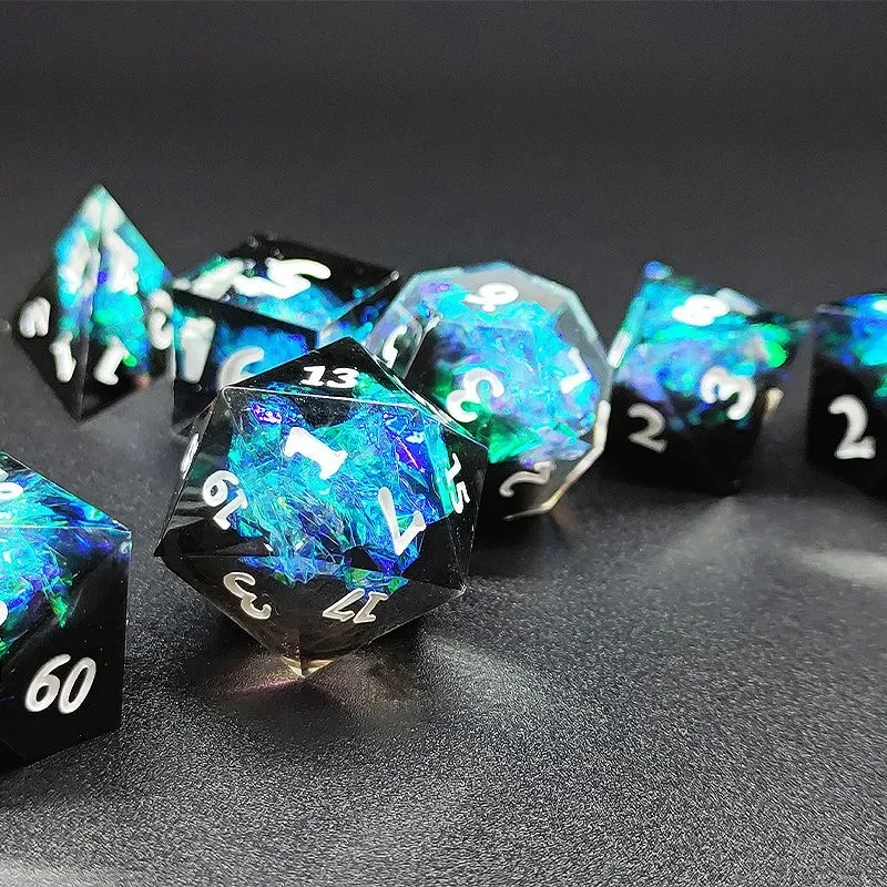Haxtec-Juego de dados de l&aacute;mina dorada DND, dados poli&eacute;dricos de resina para mazmorras y dragones, RPG D & D Pathfinder-0