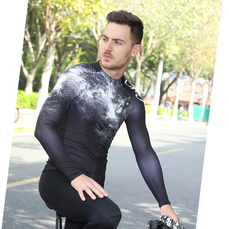 Мужские велосипедные рубашки CHEJI черные эластичные с длинными рукавами на молнии
