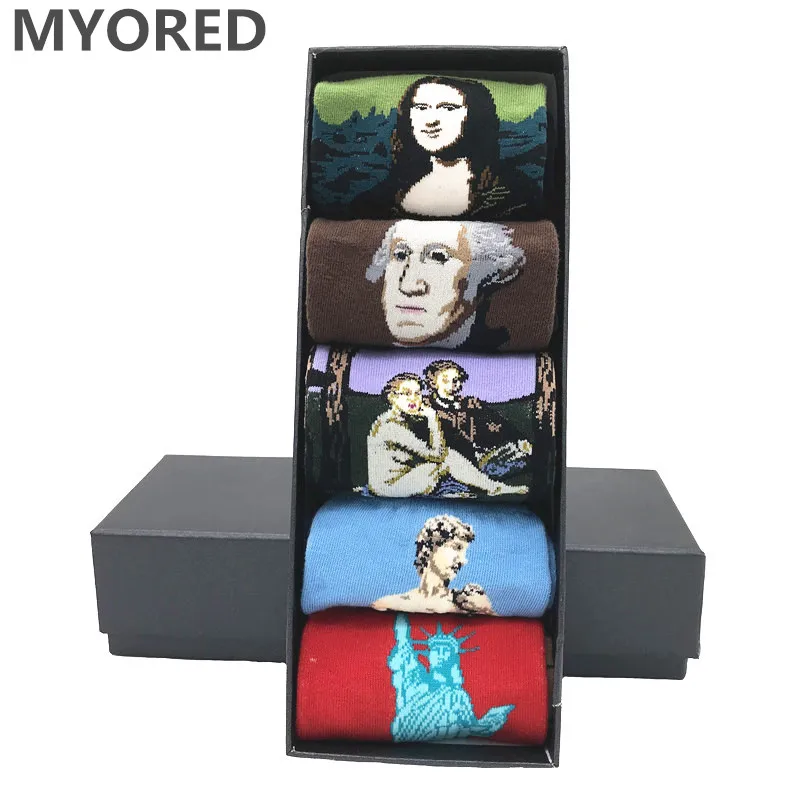 Мужские короткие носки MYORED 5 пара/лот забавные цветные с картиной маслом Мона