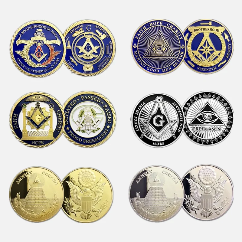 

Hot Masonic Challenge Coins Set 6 Coins Religious Freemason Art Souvenir Master Mason Gift Brotherhood Fatherhood Collectibles