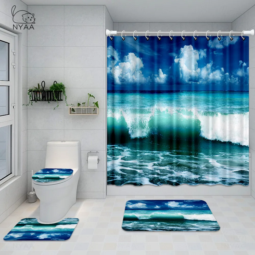 Прибрежных пляж декорации набивным рисунком душ Шторы ковер крышка Крышка для