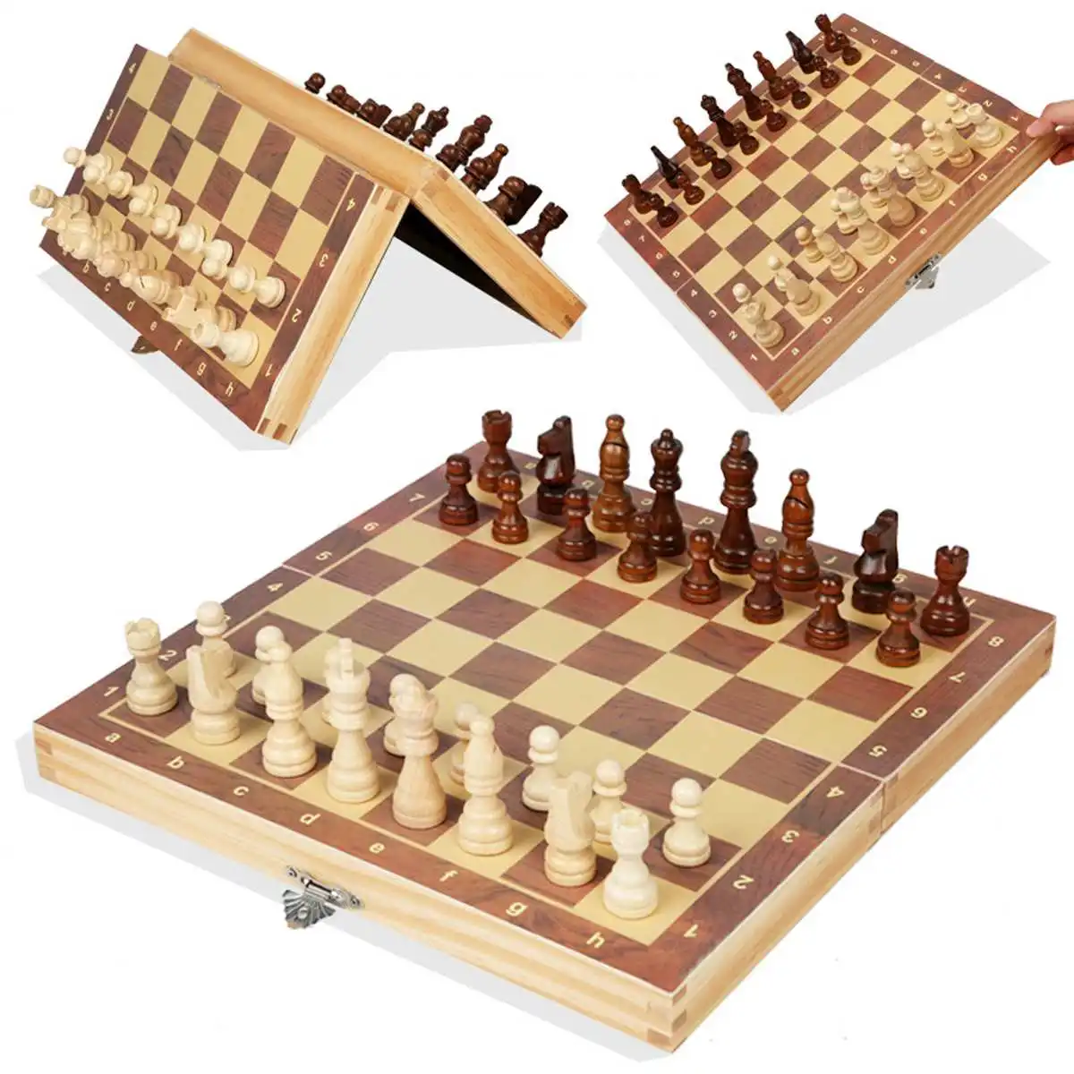 

Large Magnetic Wooden Folding Chess Set Felted Game Board 39cm*39cm Interior Storage Adult Kids Gift Family Game Chess Board