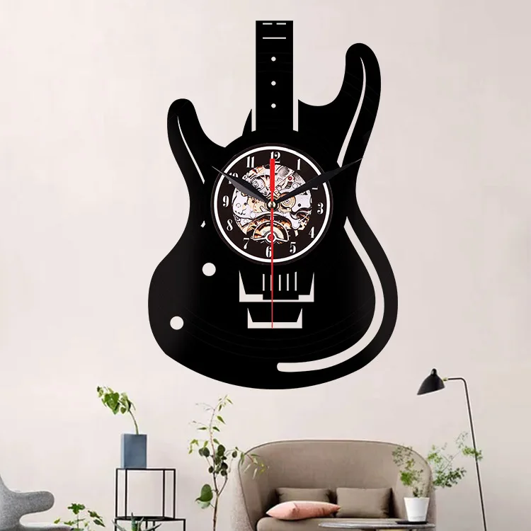 Креативные виниловые 12 дюймовые настенные часы для гостиной ретро гитара на