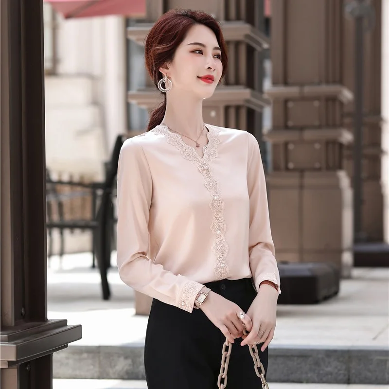 Женская офисная блузка с V-образным вырезом и длинным рукавом | одежда