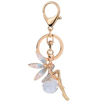 creative jewelry angel keyring alloy rhinestone butterfly fairy handbag pendant car key ring female girl gift keychain trinket
