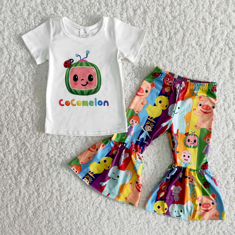 

Infants Cute Cartoon T-shirt And Bells 2Pieces Set Toddler Girls High Quality Short Sleeve Outfits
