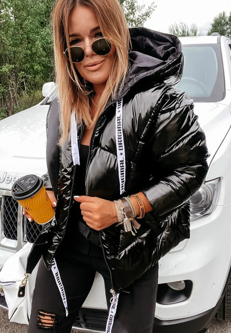 

Solid Jacket Women Hooded Coat Long Sleeve Letter Print Outwear Casual Zipper Plus Size Streetwear Lightweight Parka Jackets
