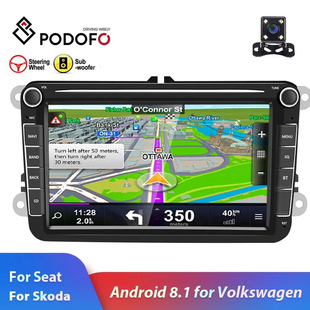 Podofo 2din Автомагнитола Android 8,1 для VW/Volkswagen/Golf/Polo/Passat/b7/b6/SEAT/leon/Skoda " дюймов 2 DIN gps Wifi SD Авто Стерео