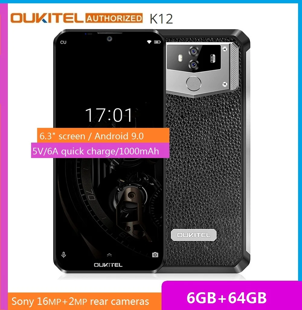 Смартфон OUKITEL K12 10000 мАч быстрая зарядка 5 В/6 А FHD + большой экран 6 3 дюйма Android 9 0