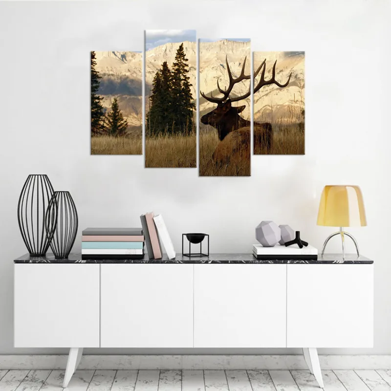 Постер на холсте лося лугу настенное искусство животное и снег пейзаж картина