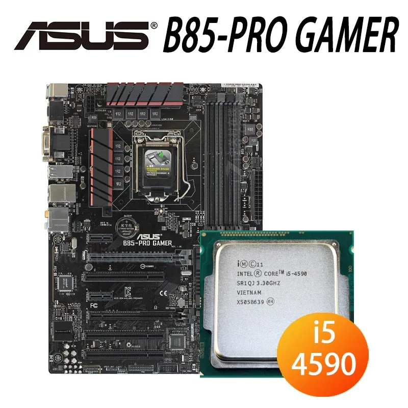 Günstig LGA 1150 Asus B85-PRO GAMER Motherboard + CPU Intel Core I5 4590 Motherboard Set DDR3 32GB HDMI Desktop B85 Placa-Mãe 1150 Verwendet