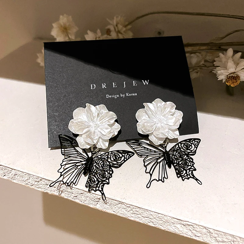 

Trendy Elegant Acrylic Butterfly Flowers Dangle Earrings for Women Korean Fashion Jewelry S925 Silver Needle Temperament Gift