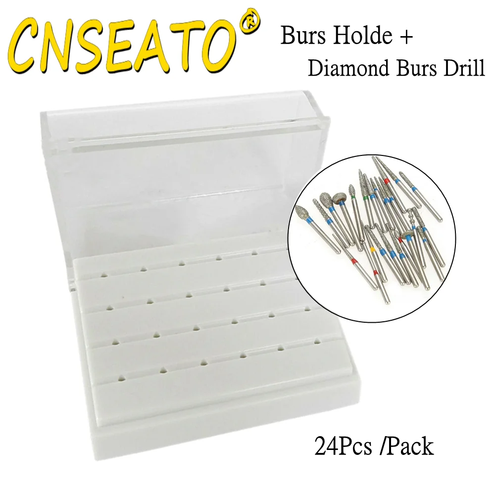 24Pc Dental Diamond Burs Drill Holder Stand Block FG High Speed Dentistry Polishing Bit Grit Disinfection Box Dentist Tool 1.6mm - купить по