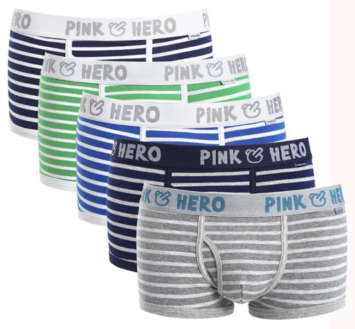 As shown Горячая Распродажа: 5 шт./лот Pink Heroes высокого качества нижнее белье из хлопка, Для мужчин шорты-боксеры Классический Полосатый мужской нижнее белье удобные U-сумка - Цвет: As shown