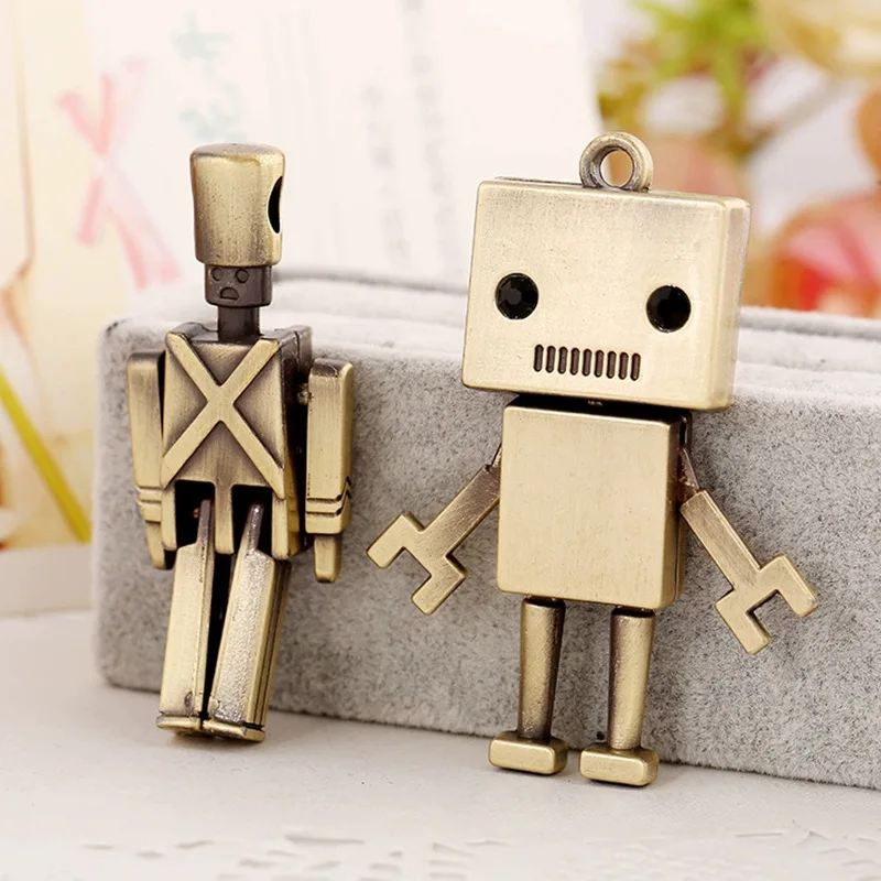 

Vintage Engraving Alloy Movable Bronze Robot Keychain Backpack Car Key Pendant Keyring Accessory Trendy Jewelry Friend's Gifts
