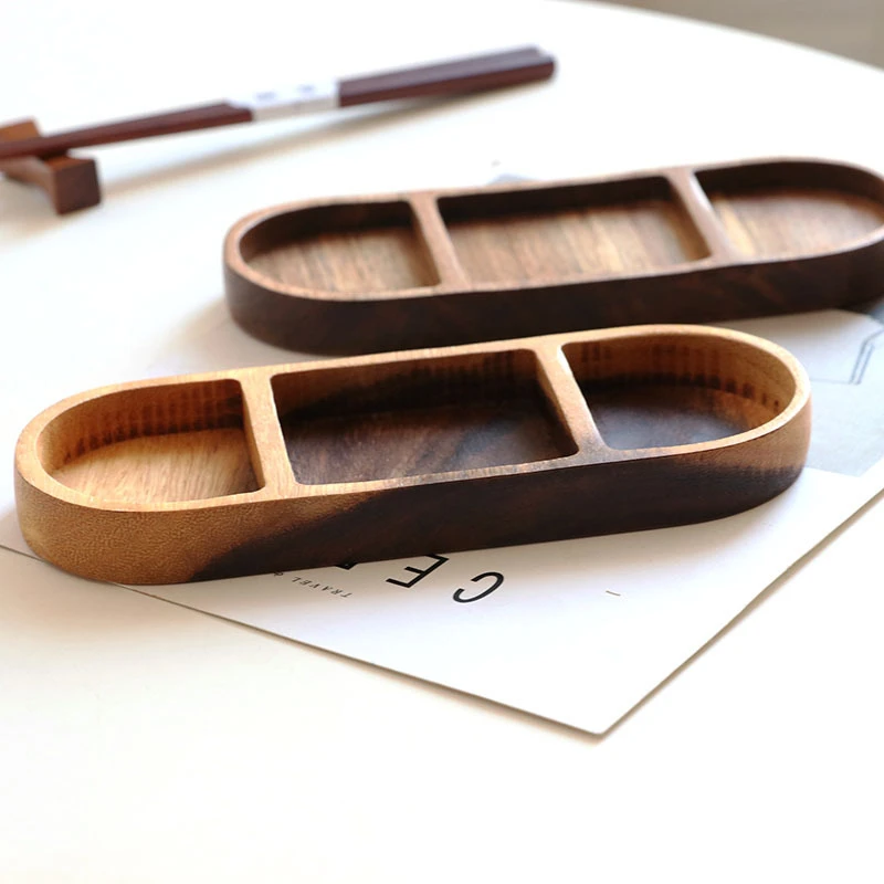 Креативная винтажная деревянная приправа для соуса домашняя овальная тарелка