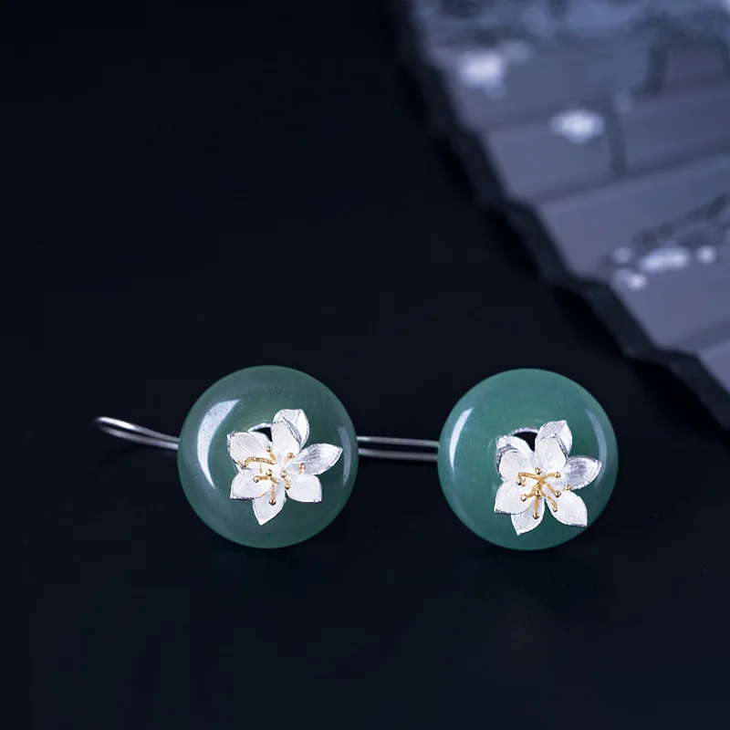 

Женские серьги в стиле ретро dust dongling jade lotus, Серебро s925 пробы, античное серебро