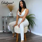 Комплект женский из 2 предметов, короткий топ и леггинсы, в рубчик, с V-образным вырезом, Осень-зима 2020