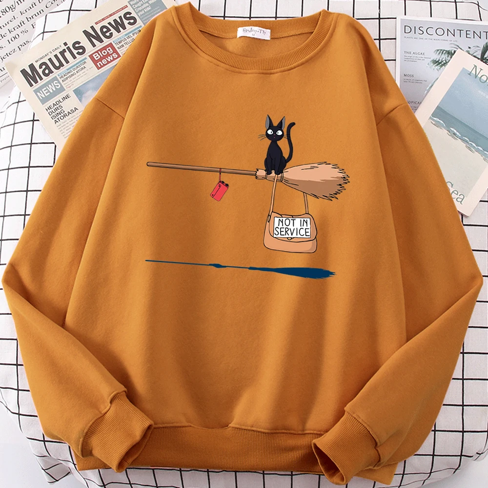 Cute Cat Not In Service Comics Printing Women Soft Cartoons Soft Tshirt Fashion Crewneck Tshirts Vintage Loose T Shirts Couple long sleeve t shirts