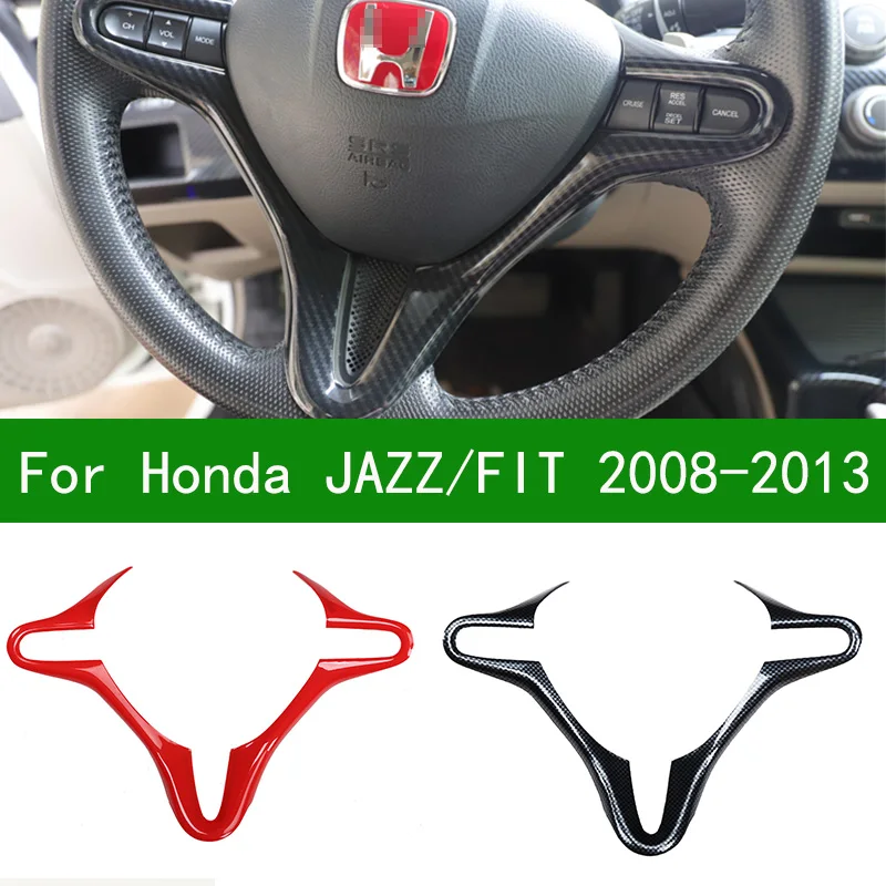 Suitable for Honda JAZZ 2008-2013 carbon fiber pattern steering wheel cover trim, FIT red interior  2009 2010 2011 2012 2013