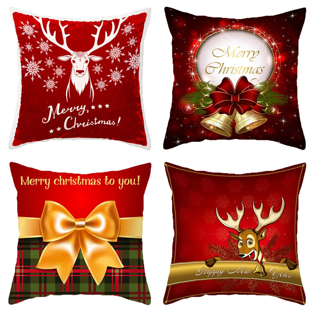 Рождественская декоративная наволочка для подушки 4 шт. диванной красная