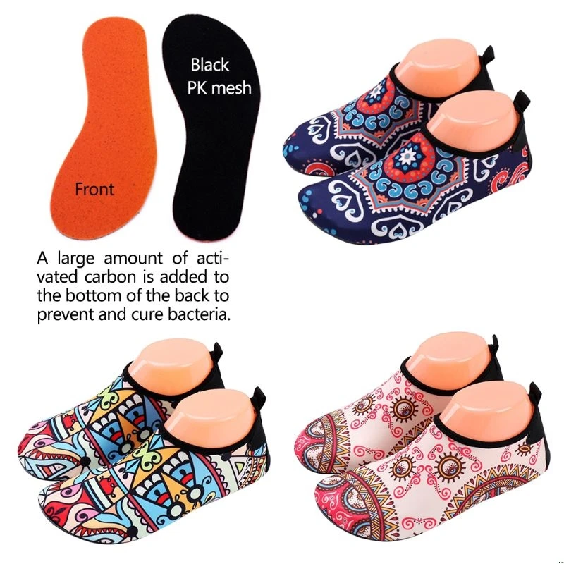 

Toddler Kids Ethnic Swim Water Shoes Colored Geometric Floral Print Quick-Dry Beach Pool Non-Slip Barefoot Aqua Socks Portable