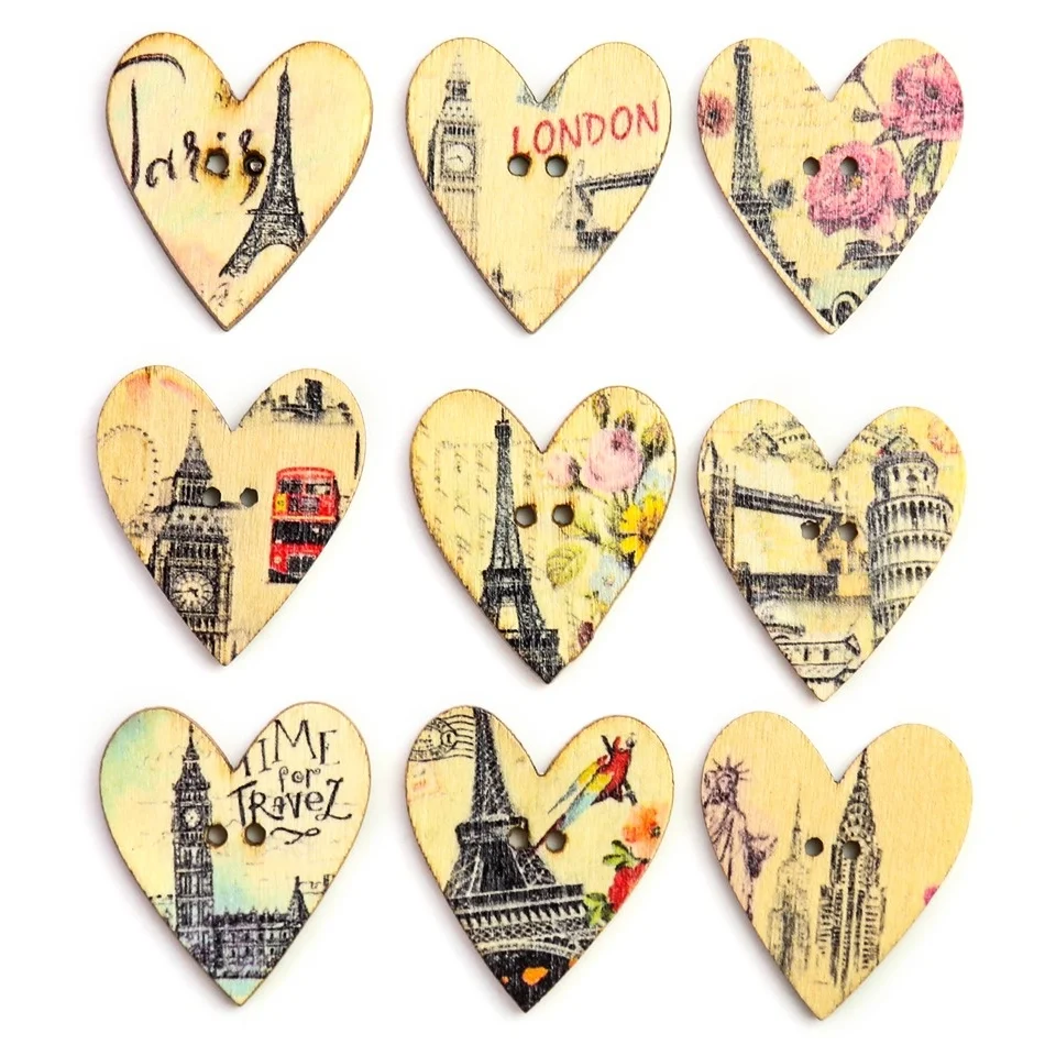 

20PCS Wood Landmark Building Button 2-hole Charms for Jewelry Making DIY Sewing Supplies Handicrafts Scrapbooking Accessories